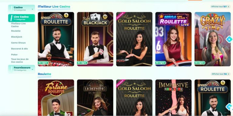 Néon54 Casino jeux live